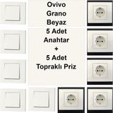 Çağatay Elektrik Ovivo Grano Beyaz 5 Adet Anahtar + 5 Adet Topraklı Priz
