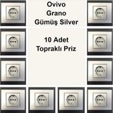 Çağatay Elektrik Ovivo Grano Gümüş Silver 10 Adet Topraklı Priz