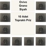 Çağatay Elektrik Ovivo Grano Siyah 10 Adet Topraklı Priz