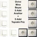 Çağatay Elektrik Ovivo Mina Beyaz 5 Adet Anahtar + 5 Adet Topraklı Priz