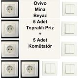 Çağatay Elektrik Ovivo Mina Beyaz 5 Adet Topraklı Priz + 5 Adet Komütatör