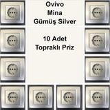 Çağatay Elektrik Ovivo Mina Gümüş Silver 10 Adet Topraklı Priz