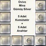 Çağatay Elektrik Ovivo Mina Gümüş Silver 5 Adet Topraklı Priz+ 5 Adet Anahtar