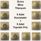 Çağatay Elektrik Ovivo Mina Titanyum 5 Adet Komütatör + 5 Adet Topraklı Priz