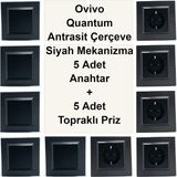 Çağatay Elektrik Ovivo Quantum Antrasit Çerçeve Siyah Mekanizma 5 Adet Anahtar + 5 Adet Topraklı Priz