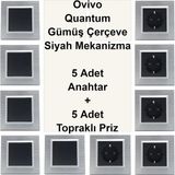 Çağatay Elektrik Ovivo Quantum Gümüş Çerçeve Siyah Mekanizma 5 Adet Anahtar + 5 Adet Topraklı Priz
