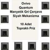 Çağatay Elektrik Ovivo Quantum Manyetik Gri Çerçeve Siyah Mekanizma 10 Adet Topraklı Priz