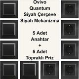 Çağatay Elektrik Ovivo Quantum Siyah Çerçeve Siyah Mekanizma 5 Adet Anahtar + 5 Adet Topraklı Priz