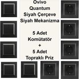 Çağatay Elektrik Ovivo Quantum Siyah Çerçeve Siyah Mekanizma 5 Adet Komütatör + 5 Adet Topraklı Priz