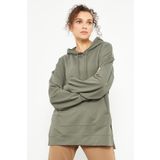 Çağla Balon Kol Yazı Nakışlı Kadın Oversize Tunik Sweatshirt - 97163 | XL