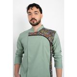 Çağla Desenli Şef Ceket Aşçı Uniforma (Chef Ceket) Personel Kıyafeti - Yeşil - 3XL