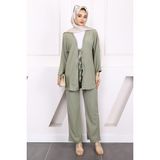 Çağla Ön Bağlamalı Bürümcük Kimono Pantolonlu Takım