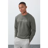 Çağla Yazı Nakışlı O Yaka Rahat Form İçi Polarlı Erkek Sweatshirt - 88020