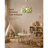 Çağla yeşili Ponponlu Tül Avize 30 cm | Çocuk Odası & Bebek Odası Dekoratif Sarkıt Avize (E27 Duy) NGAH012