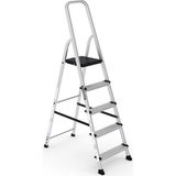Çağsan 4+1 Basamaklı Klasik Merdiven 4+1 Alüminyum Gümüş Gri Ergonomik Yapı ile Güvenli Kullanım