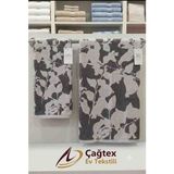 Çağtex % Pamuk 2 Li Extra Yumuşak Antrasit Yaprak Desen Banyo Havlusu Seti - Antrasit - Gri - 70 x 140 cm - 50 x 90 cm