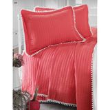 Çağtex Ponponlu Çift Taraflı Tek Kişilik Pike Yatak Örtüsü - Mercan - 180 x 250 cm