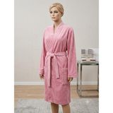 Çağtex Premium Kadife %100 Pamuk Dik Yaka Tek Bornoz - S - M - Pudra - Pembe