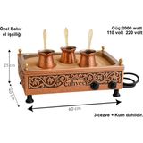 Cahvee Premium Serisi — 3 Cezveli Profesyonel Büyük Boy Bakır Kumda Kahve Makinesi (60x40 cm / 2000W / Kum Dahil)