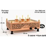 Cahvee Premium Serisi — 5 Cezveli Profesyonel Büyük Boy Bakır Kumda Kahve Makinesi (60x40 cm / 2000W / Kum Dahil)