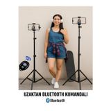 CAILON Bluetooth Kumandalı 210 Cm Tripod Telefon Tutuculu Selfie Çubuğu Telefon, Kamera Ve Lamba Tripodu
