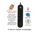 Caılon Termal Akım Korumalı 3Lü Priz 2-Usb 1-Usbc 2Mt Kablo Aç Kapa Anahtar 2500 Watt