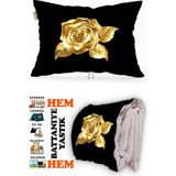 Caisya Altın Gül Desen Baskılı Tv Battaniyeli Opsiyonel Dekoratif Yastık Battaniye 2in1 Gifts - Renkli - 115 x 170 cm
