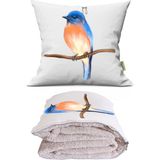 Caisya Blue Bird Baskılı Dekoratif Yastık Kırlent Opsiyonel Battaniye 2 In 1 - 110 x 170 cm - Renkli