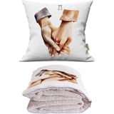 Caisya Buluşma 1 Baskılı Dekoratif Yastık Kırlent Opsiyonel Battaniye 2 In 1 - 110 x 170 cm - Renkli