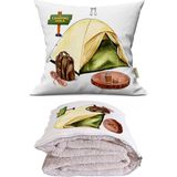 Caisya Camp Baskılı Dekoratif Yastık Kırlent Opsiyonel Battaniye 2 In 1 - 110 x 170 cm - Renkli