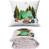 Caisya Camping-2 Baskılı Dekoratif Yastık Kırlent Opsiyonel Battaniye - 115 x 170 cm - Renkli