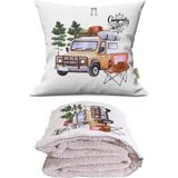 Caisya Camping Queen Baskılı Dekoratif Yastık Kırlent Opsiyonel Battaniye - 115 x 170 cm - Renkli