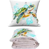 Caisya Caretta Baskılı Dekoratif Yastık Kırlent Opsiyonel Battaniye 2 In 1 - 110 x 170 cm - Renkli