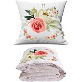 Caisya Çiçek Baskılı Dekoratif Yastık Kırlent Opsiyonel Battaniye 2 In 1 - 110 x 170 cm - Renkli