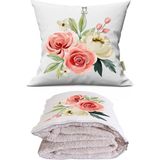 Caisya Çiçek Buketi Baskılı Dekoratif Yastık Kırlent Opsiyonel Battaniye 2 In 1 - 110 x 170 cm - Renkli