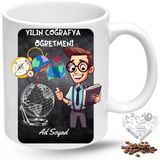 Caisya Coğrafya Öğretmeni Erkek Öğretmenler Günü Hediyesi Isimli Baskılı Porselen Kupa Bardak - Beyaz