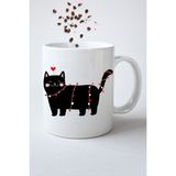 Caisya Cute Cat Kedi Baskılı Hediye Beyaz Kupa Bardak