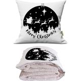 Caisya Gece Merry Christmas Baskılı Dekoratif Yastık Kırlent Opsiyonel Battaniye - 115 x 170 cm - Renkli