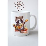 Caisya Gitar Çalan Rakun Cute Raccon Baskılı Hediye Beyaz Kupa Bardak