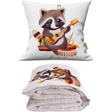 Caisya Gitarlı Rakun Baskılı Dekoratif Yastık Kırlent Opsiyonel Battaniye 2 In 1 - 110 x 170 cm - Renkli
