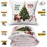 Caisya Happy New Year Nakışlı Punch Efekt Baskılı Tv Battaniyesi Olabilen Dekoratif Yastık Battaniye