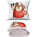 Caisya Ho Ho Ho Baskılı Dekoratif Yastık Kırlent Opsiyonel Battaniye - 115 x 170 cm - Renkli