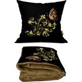 Caisya Home 110x170 cm Kelebekli Çiçek Desenli Opsiyonel Yastık İçinde Tv Battaniyesi