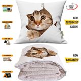 Caisya Home 38x38 cm Renkli Sevimli Kedi Desenli Opsiyonel Battaniyeli Yastık Dekoratif Kırlent
