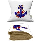 Caisya Home Çıpa Desenli Dekoratif Kırlent 38 x 38 cm Standart Renkli Opsiyonel Battaniyeli Yastık