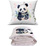 Caisya Home Cute Panda Sevimli Panda Baskılı Dekoratif Yastık Kırlent Opsiyonel Battaniye 2 In 1 - Renkli - 110 x 170 cm