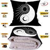 Caisya Home Ying Yang Zodyak Desenli Opsiyonel Battaniyeli Yastık Dekoratif Kırlent 38 x 38 cm - Standart - Renkli