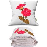 Caisya Japon Gülü Baskılı Dekoratif Yastık Kırlent Opsiyonel Battaniye 2 In 1 - 110 x 170 cm - Renkli
