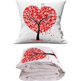 Caisya Kalp Baskılı Dekoratif Yastık Kırlent Opsiyonel Battaniye 2 In 1 - 110 x 170 cm - Renkli