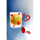 Caisya Kalp Emoji Baskılı Kalpli Kırmızı Beyaz Kupa Bardak